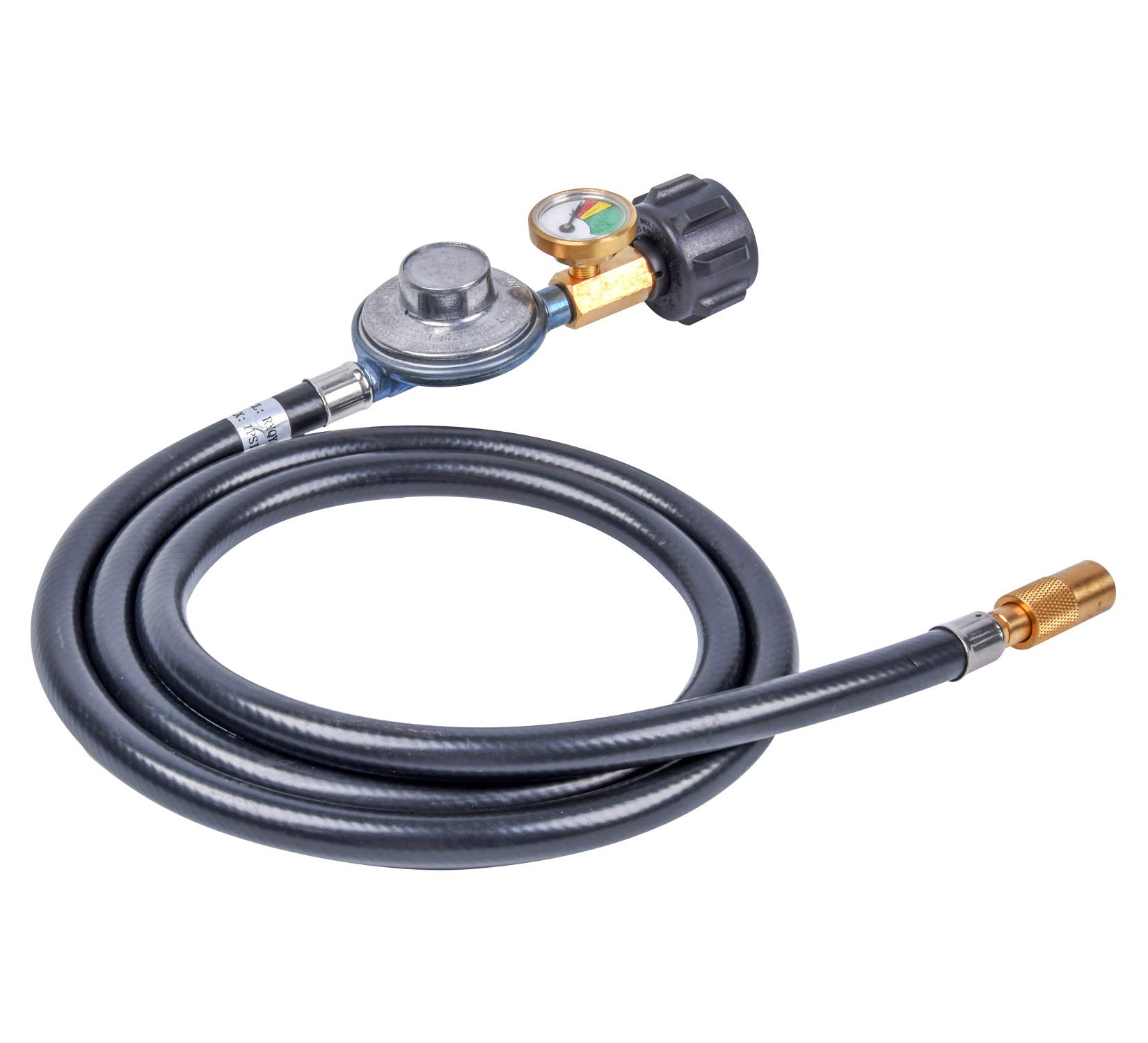 GasSaf Regulador de propano de 5 pies con manguera, regulador de planchas y medidor adecuado para parrilla de mesa Blackstone de 17 pulgadas/22 pulgadas, parrillas de gas Pit BOSS de 2 quemadores