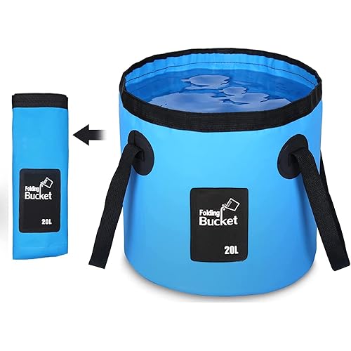 Esthesia Collapsible Bucket, 5 Gallon Portable Folding Water Container for Travelling, Camping, Hiking, Fishing, Gardening