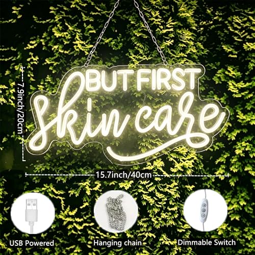 Image of But First Skin Care Neon Sign WarmWhite Wall Decor for Beauty Salon Spa | Cosmetic Salon Aesthetic Center Salon Door Decorative Acessories, Spa Day Gifts for Women