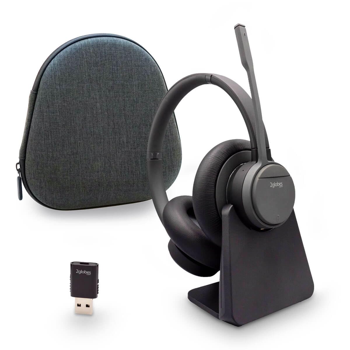 Hybrid X.5: Cuffia professionale DECT e Bluetooth con ANC/ENC – Auricolare wireless con base di ricarica e dongle – Ideale per ufficio, PC e call center