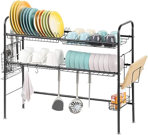 NEX Estante de secado de platos de 2 niveles para ahorrar espacio color negro