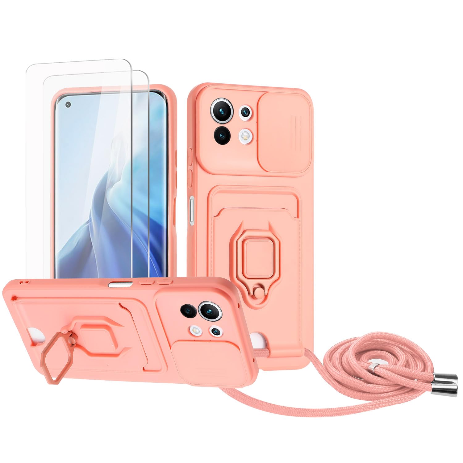 Zallagre Funda con Cuerda Compatible con Redmi Note 13 Pro 5G,[2 Packs Cristal Templado],Ranura para Tarjetas,Cubierta de Cámara Deslizante Proteger,360 Anillo Soporte-Morado — view 21
