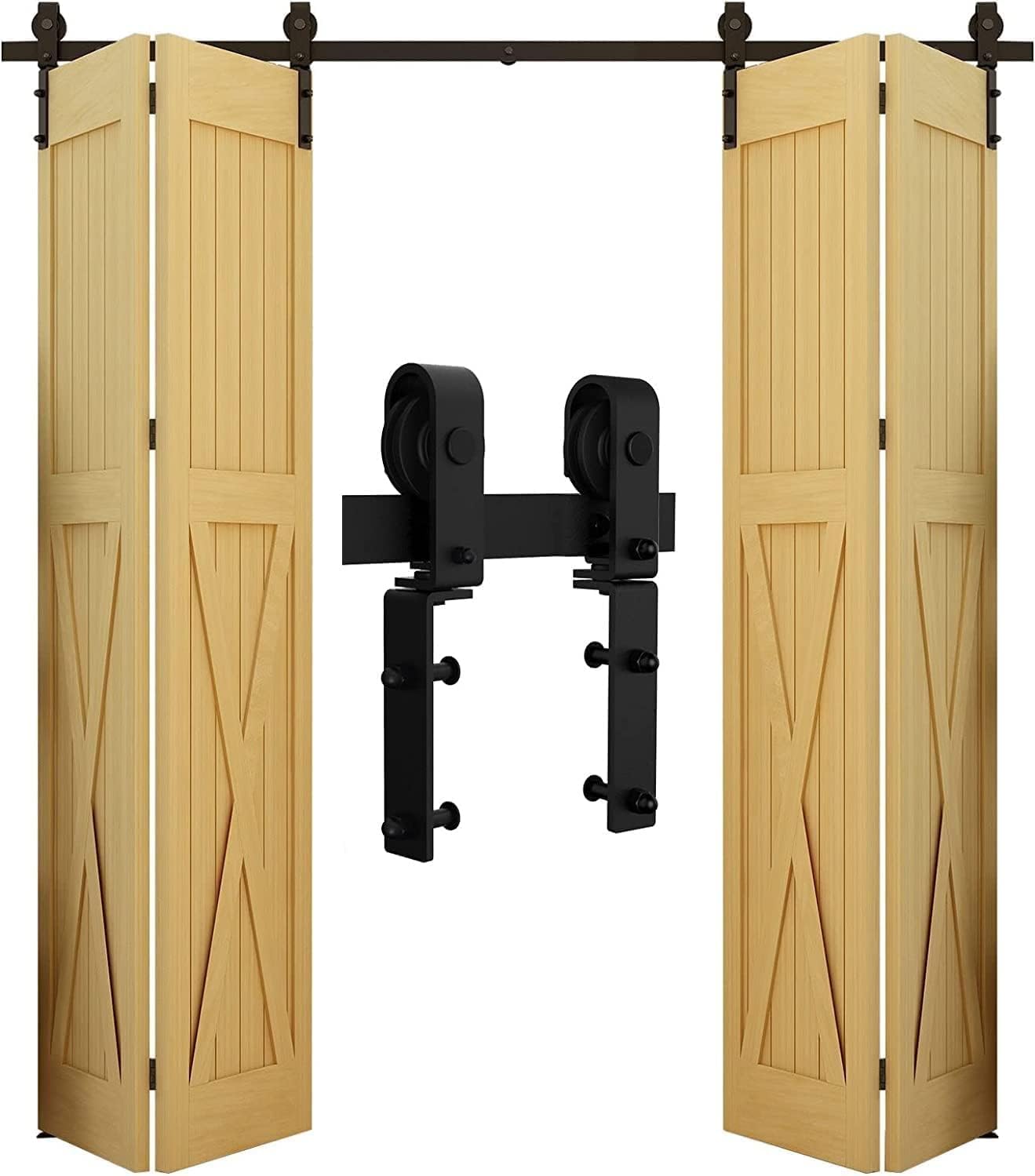 WOLFBIRD 130CM/4.3FT Bi-Folding Sliding Barn Door Hardware,Quietly Simple and Easy to Install for 4 Doors Hardware Kit, Applicable to Door Openings 100-110CM