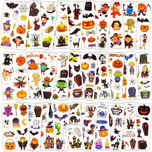 Habett Temporary Tattoos for Kids, 300+ Mixed Styles Halloween Temporary Tattoos Stickers Set for...