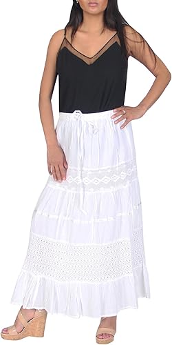 Hobo Hippie Gypsy Bohemia Color Sólido Largo Falda Blanca India, Blanco