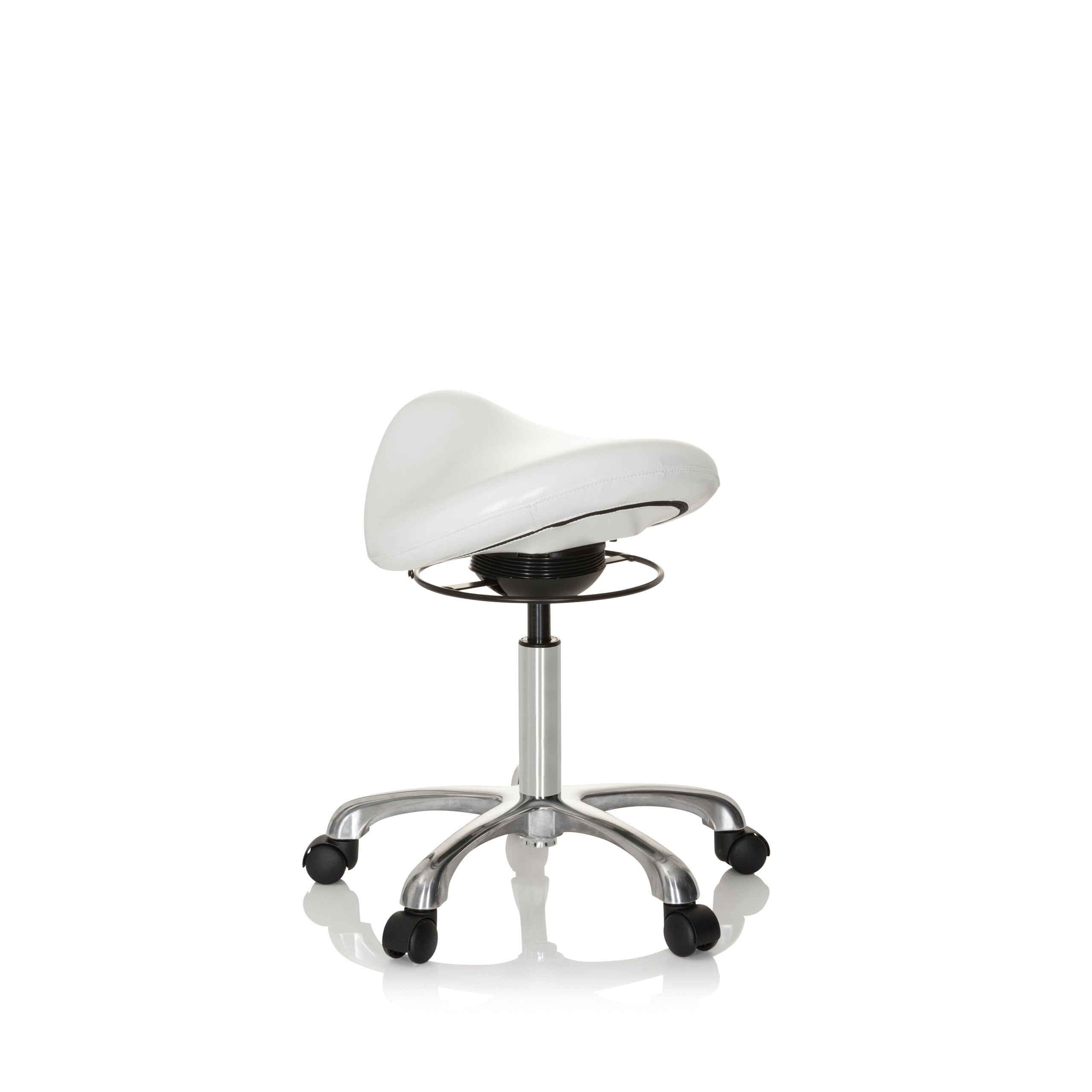 HJH Office 702311 Sgabello da lavoro ORTHO SIT finta pelle bianco sgabello ergonomico con rotelle, regolabile in altezza