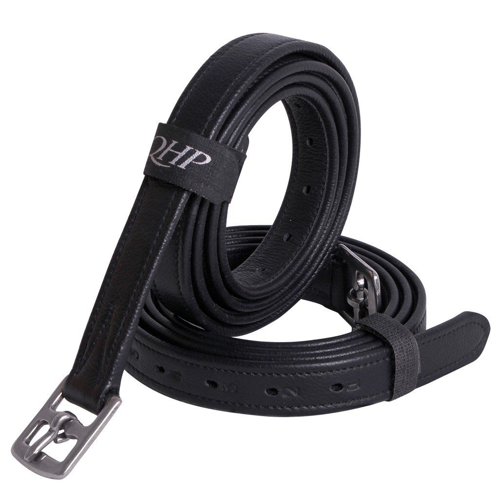 QHP Steigbügelriemen Stark aus Leder mit Edelstahl-Schnallen 3 Größen 2 Farben (135 cm, Schwarz)