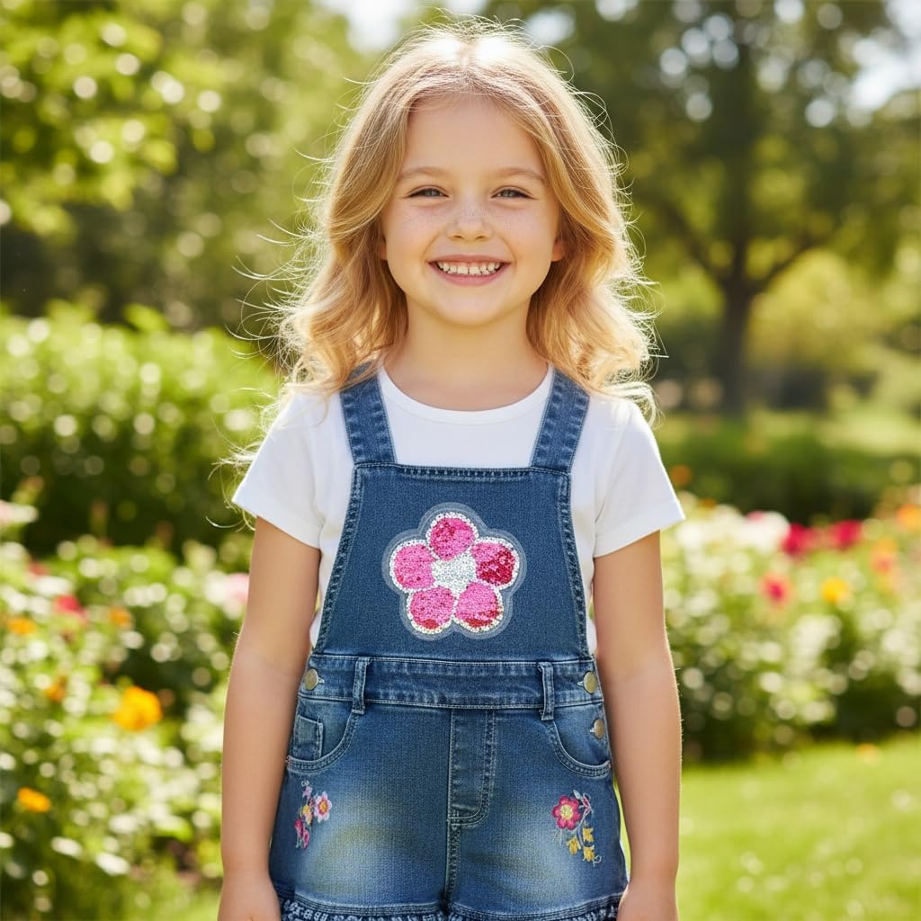Peacolate 3-8 Ans L'été Fille Jean Brodé Sequins Floral Short à Bretelles