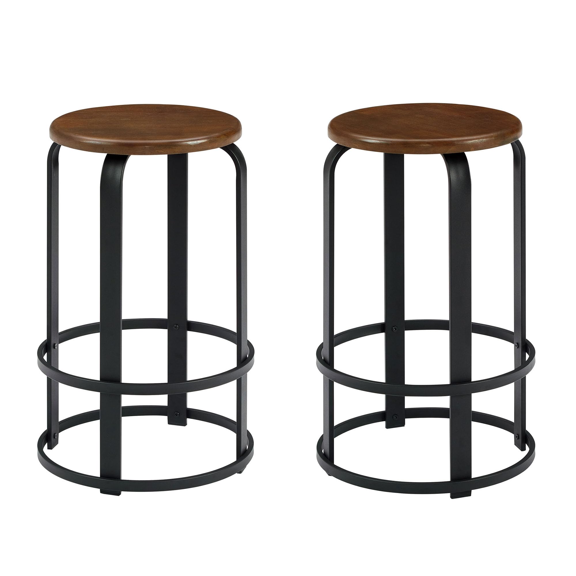 Walker Edison Hayes Modern Curved Metal and Solid Wood Barstool, 26 Inch, Dark Coffee/Black