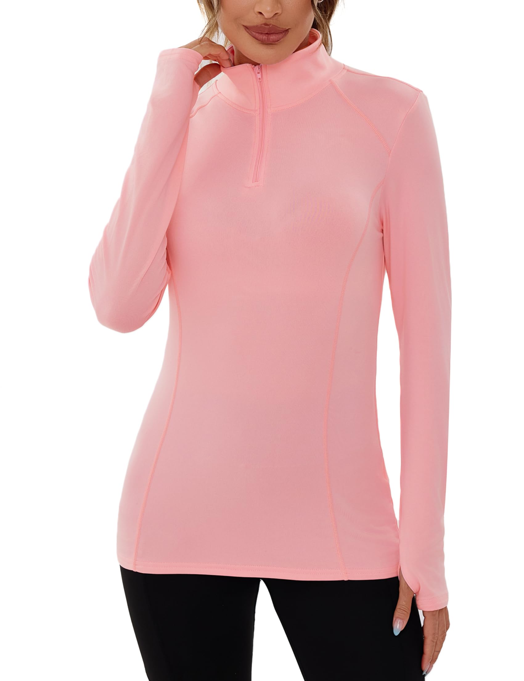 Terecey Funktionsshirt Damen Langarm Laufshirt Wandershirt Atmungsaktiv UPF 50+ UV Shirt mit 1/4 Zip und Daumenloch - Leicht Schnelltrocknend Sportshirt Langarmshirt S-3XL