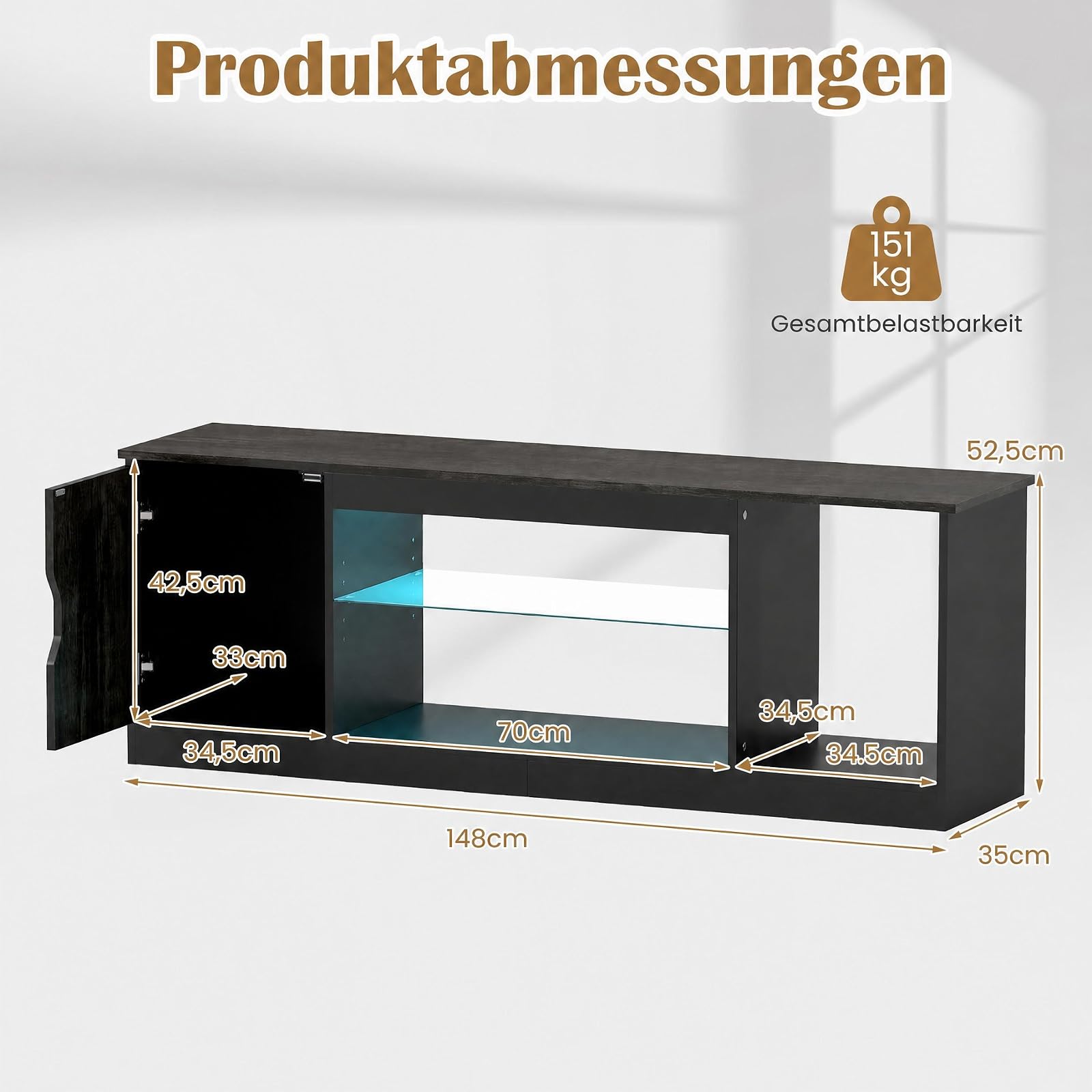 COSTWAY Szafka TV z LED, szafka pod telewizor do 65 cali (brązowa)
