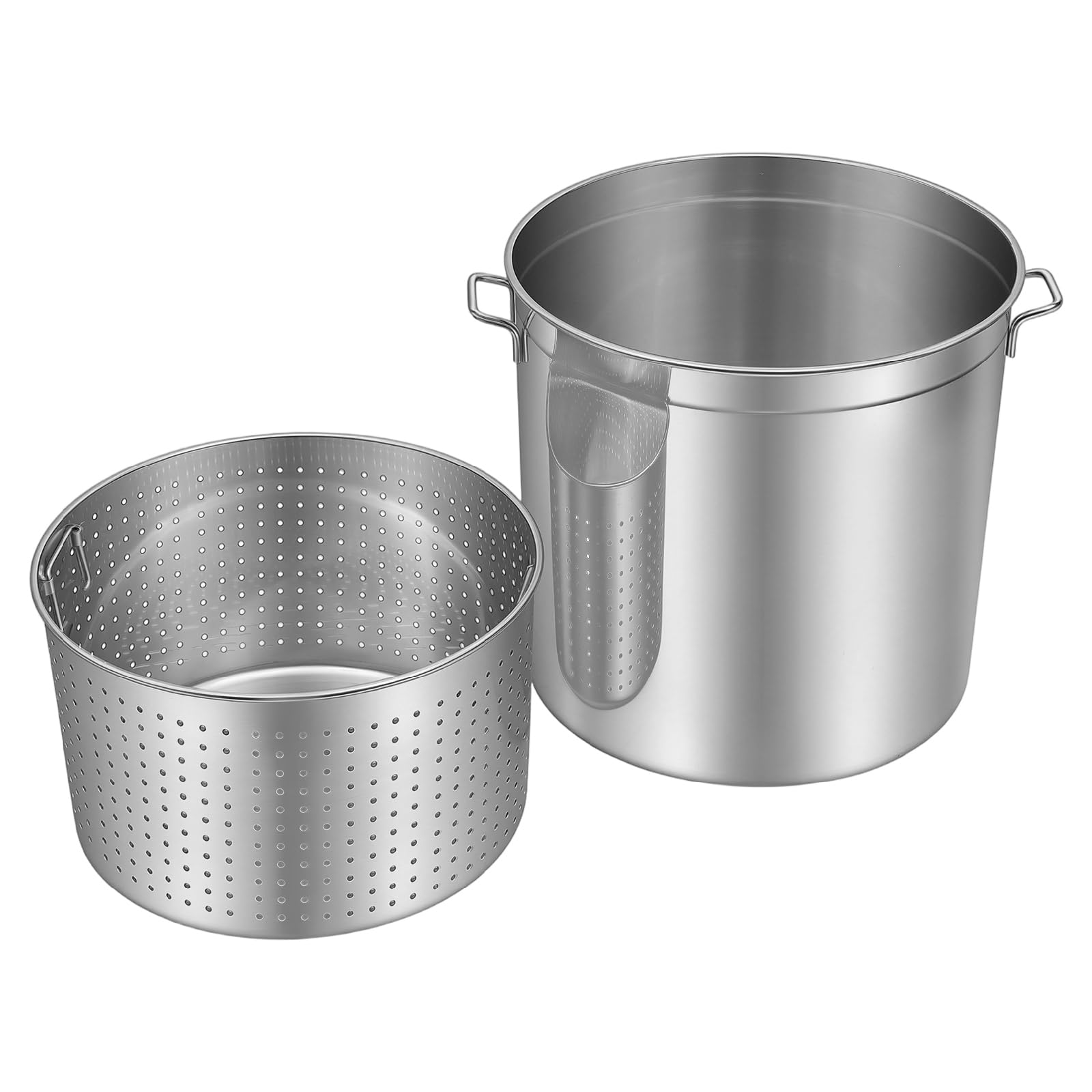 Olla de acero inoxidable con tapa, cesta y asa, 100 L, 49,5 x 49,5 x 50 cm, para restaurantes, cafeterías, hoteles