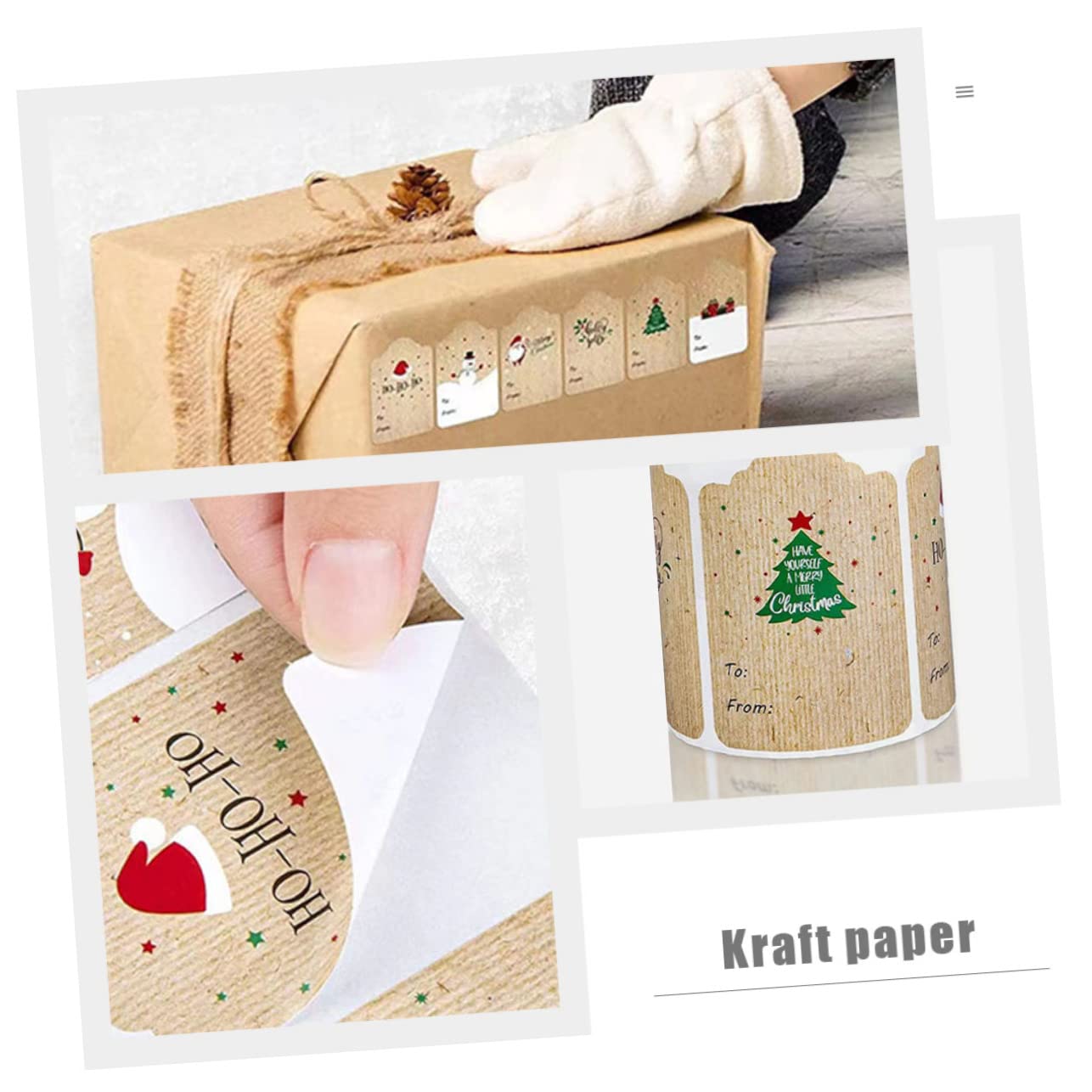 STOBOK 3rotoli Roll Stickers Decorativi Natalizio Etichette Adesive Kraft Per Biglietti e Decorazioni