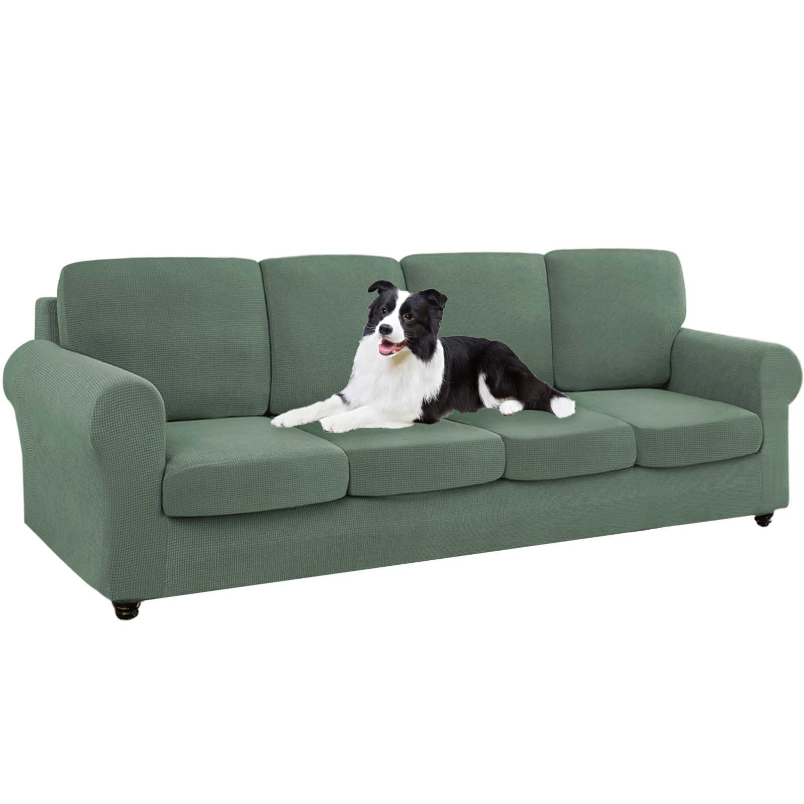 SYLC Ektorp Sofa Cover with Seat Cushions Covers and Backrests Covers Sofa Covers Stylish Stretch Jacquard Couch Slipcover Protector (Green,LSofa+4 L Seats+4 L Backs)