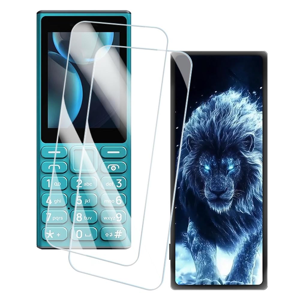 2 Pack Screen Protector + Case Compatible with HMD 105 4G 2024 (2.4 inch) Case Artistic Custom Printed Cover and Tempered Glass Film Anti-Scratch (Lion)