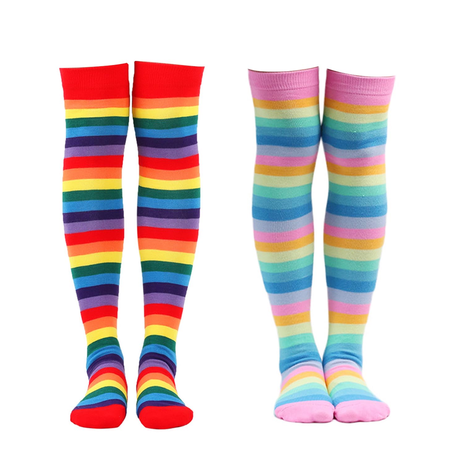 FFDHWU 2 Pairs Of Rainbow Striped Stockings, Comfortable Cotton Over-The-Knee Socks, Dress Decoration Accessories, Role-Playing Matching.