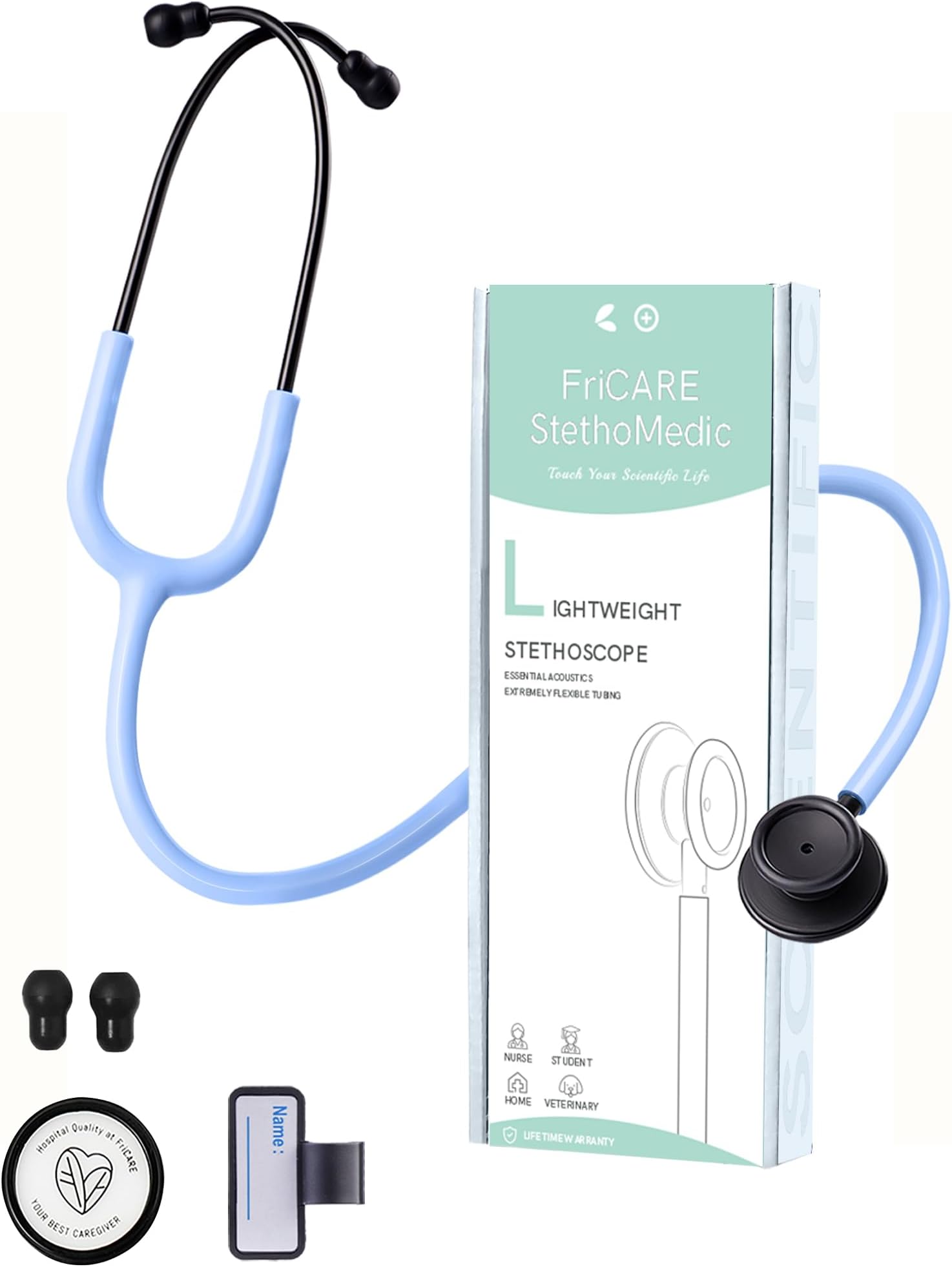 Dual Head Stethoscope - Stethoscopes for Nurses, Medical Nursing Students, Paramedics/EMT/LVN/VNA Backup Estetoscopio, Frost Blue Tube, Matte Black Finish Chestpiece