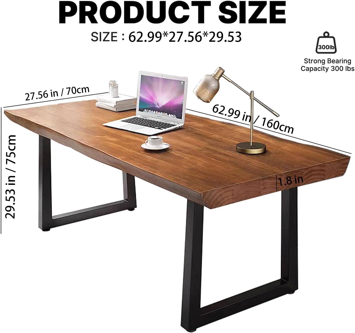 Large Vintage Desk Modern Minimalist Solid Wood Office Desk Metal Base Easy Assembly Durable Computer Desk Writing Table Dining Table Large Desk for Living Room Dining Room (63inch)