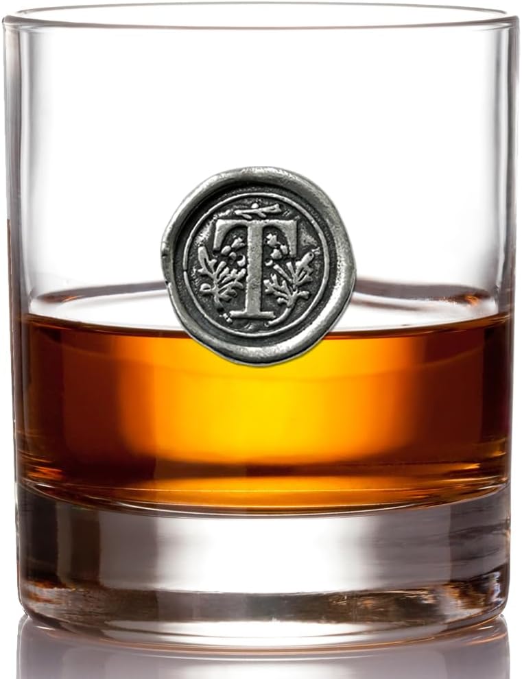 English Pewter Company 11oz Whisky Glass Tumbler with Monogram Initial - Personalised Gift with Your Choice of Initial (T) [MON120]