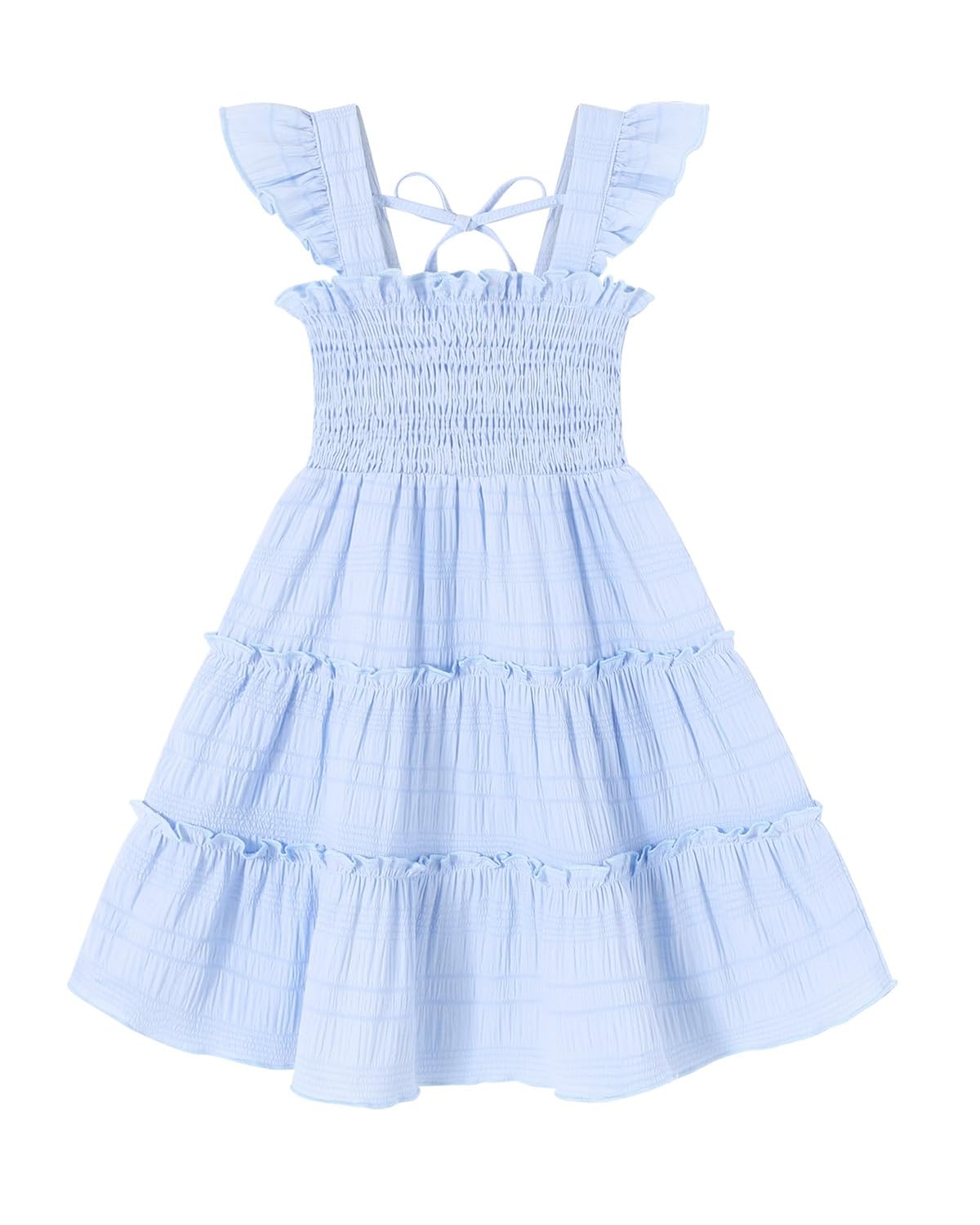 FishingDino Kleider für Mädchen Gr. 92-116, Leicht Gesmokt Ärmellos Sommerkleid Mädchen mit Rüschen & Rückenschleife, Kleinkind Baby Kleid Dress 1-6 Jahre