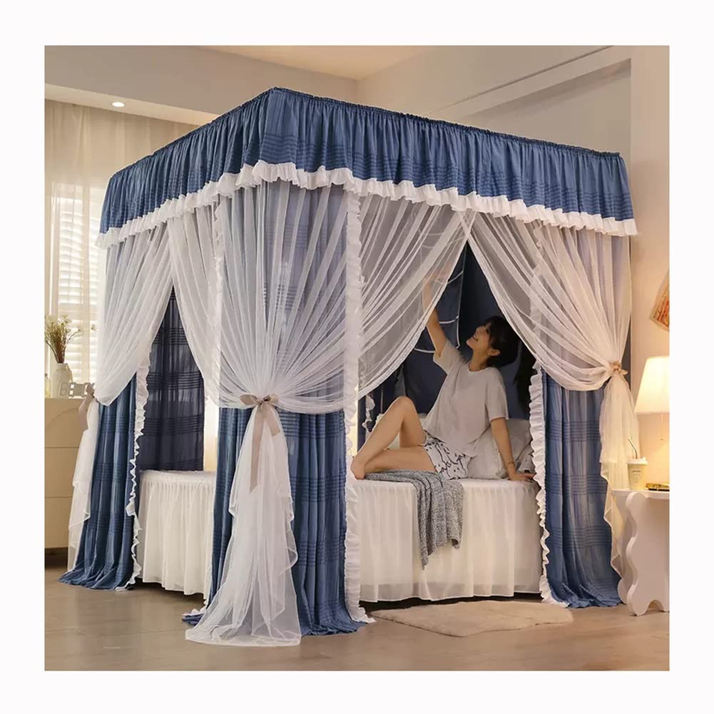 Moustiquaire lit double sur pied baldaquin bleu rideau de lit romantique avec support