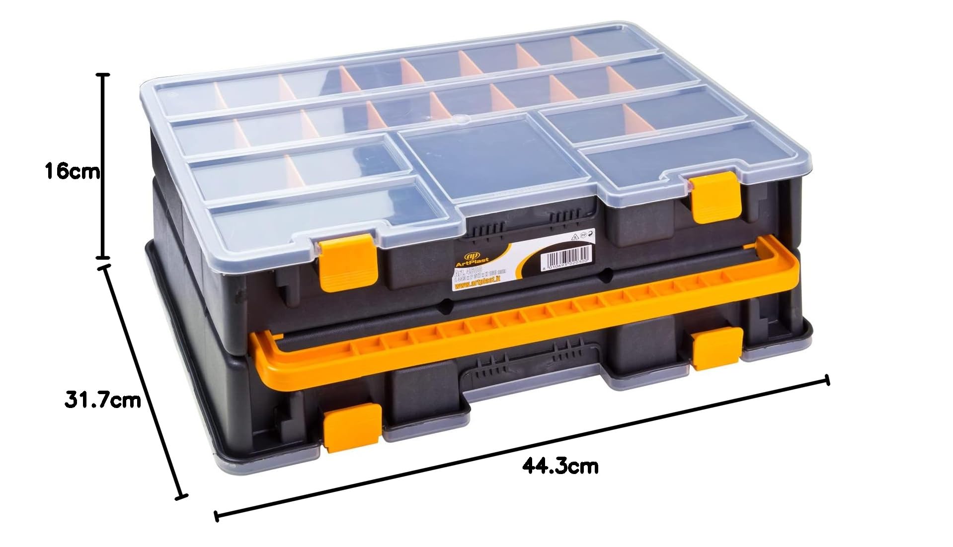 DEMA Sortimentskasten XL – Sortierkasten, Kleinteilemagazin, Sortimentskoffer, Kunststoff, 46 Fächer, doppelt 2in1, robust & vielseitig, ideal für Schrauben, Muttern, Werkstatt, Basteln & Hobby