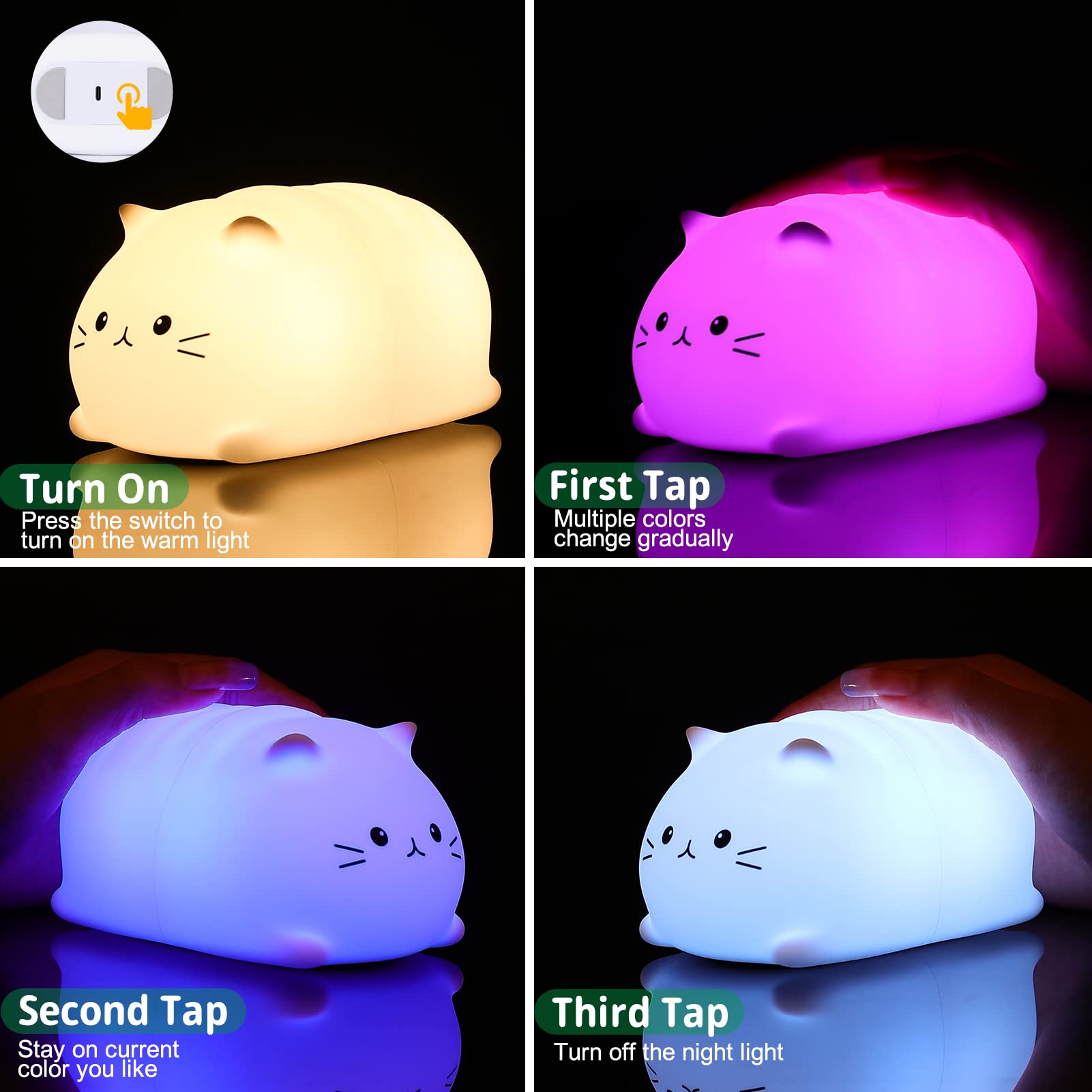 Luce Notturna Per Bambini A Forma Di Anatra Floreale - Silicone Morbido, LED Ricaricabile, Senza BPA - 4