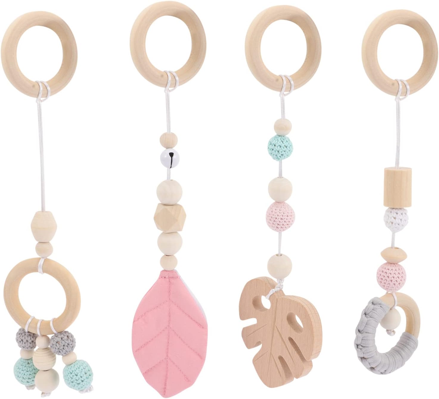 Toddmomy 4pcs Baby Play Gym Toy Set,Wooden Play Gym Hanging