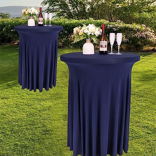 Fivenl 6 Pack Round Cocktail Tablecloth 32"x 43" Spandex Cocktail Table Skirt, Washable Stretch Fitted Table Covers for High Top Bar,Wedding,Party,Events (Navy Blue) by Fivenl - Image 7