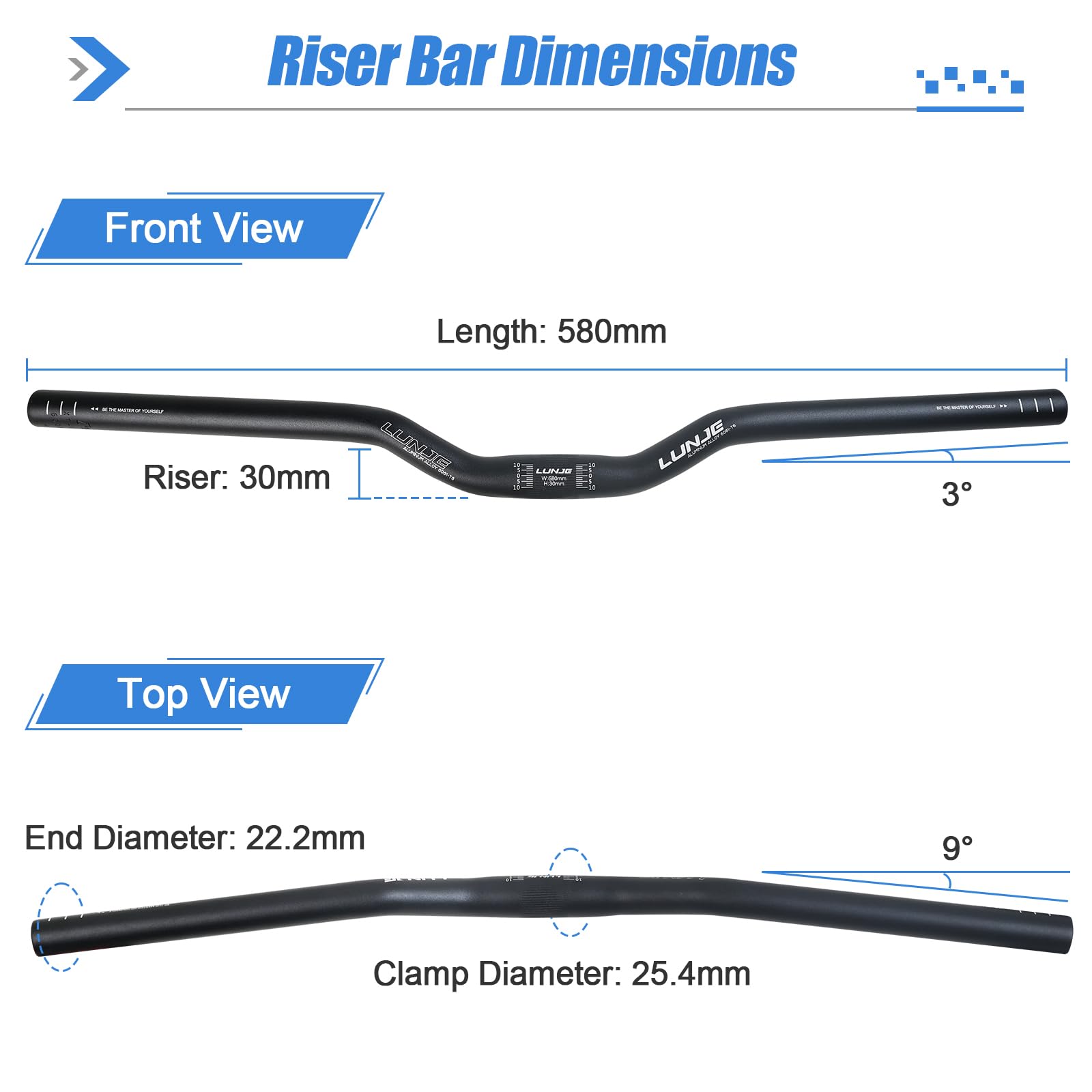Guidon de Vélo 25,4 * 580mm Guidon Cintre VTT Alliage d'aluminium 30mm Riser Bars Guidon de Vélo pour de Route Montagne MTB