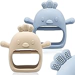 2 Packs Baby Teething Toy Silicone Teething Mitten for Babies Over 3 Months Anti Dropping Wrist Hand Teethers Baby Chew Toys for Sucking Needs, BPA Free (Blue & Caramel)