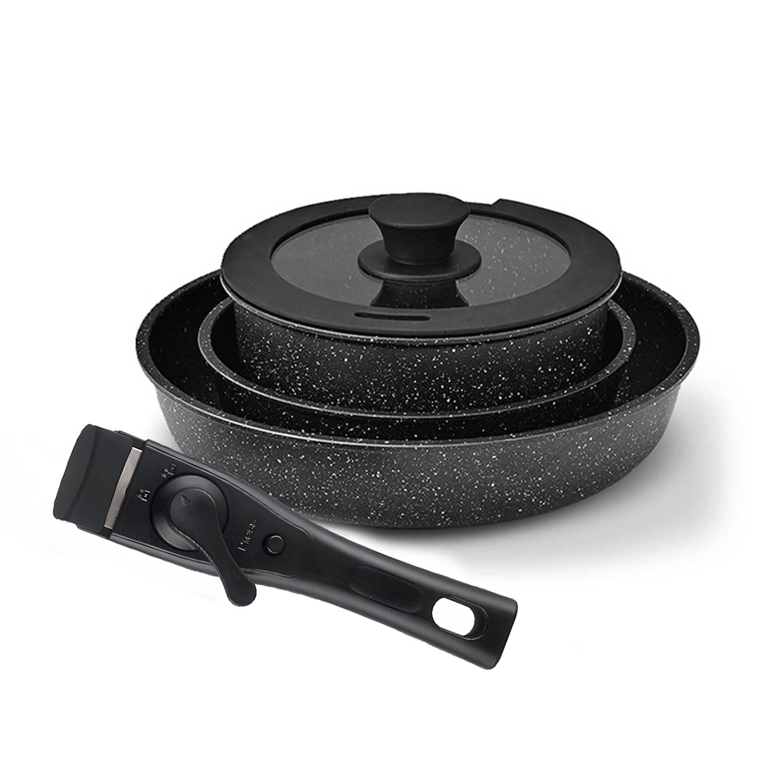 Set di pentole e padelle, 5 pezzi, set di pentole e padelle antiaderenti con coperchio manico staccabile, set di pentole da cucina a induzione per tutti i tipi di piano cottura