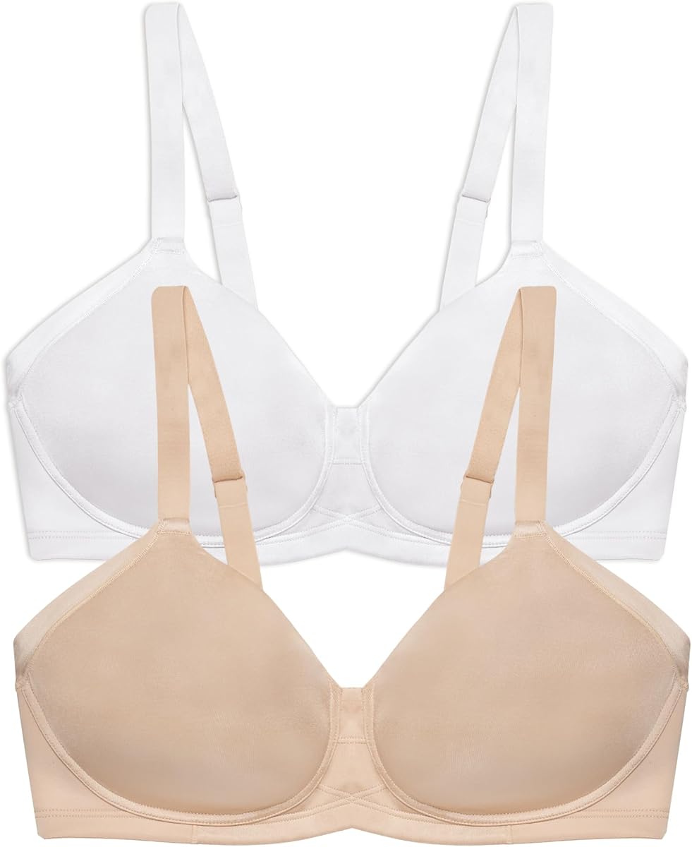 Vanity Fair Sujetador de espalda de belleza para mujer con suavizado lateral y trasero extendido, figura completa sin cables, paquete de 2, beige/blanco, 38D
