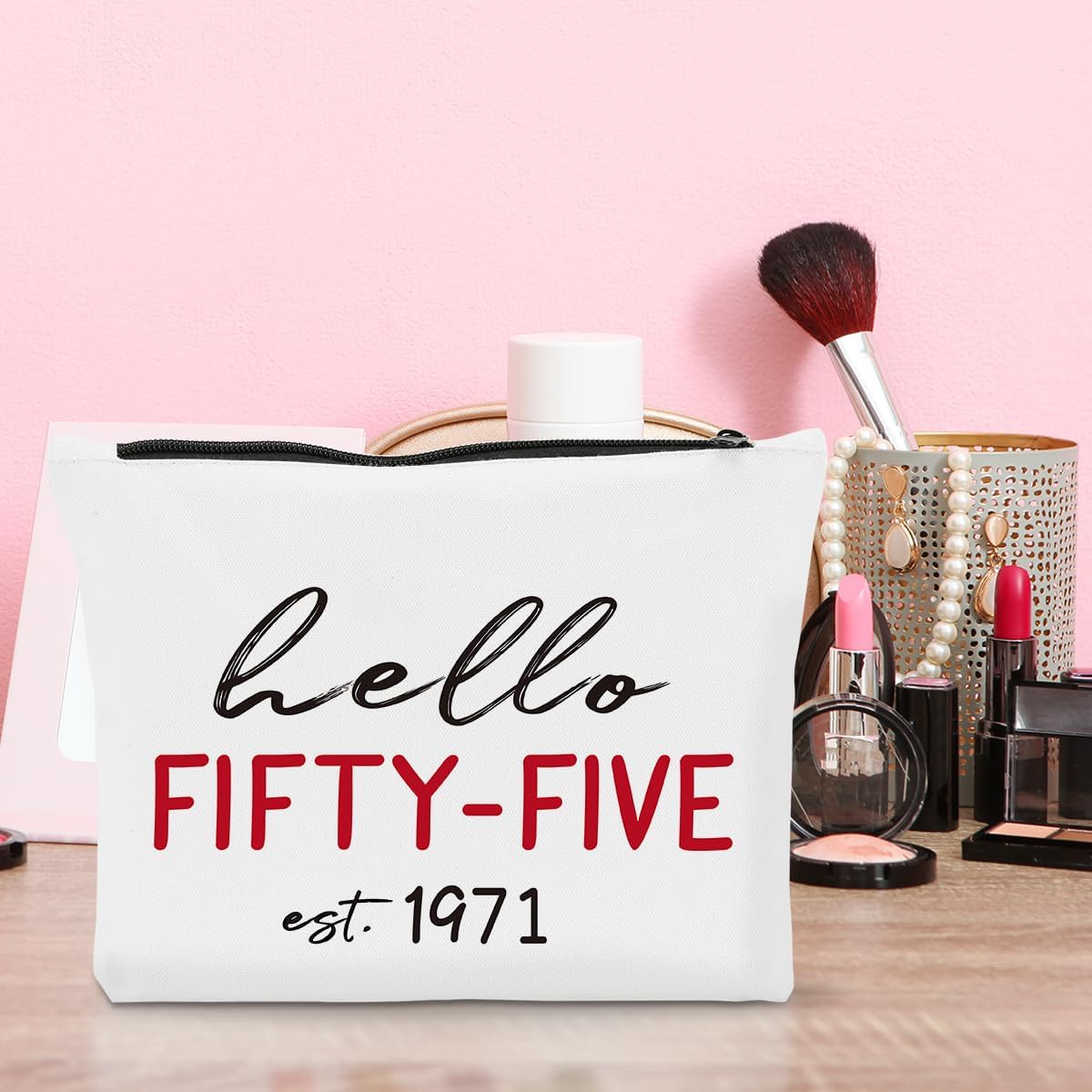 Funny 55th Birthday Gifts for Women 1971 Birthday Gift Makeup Bag, Happy Anniversary 55th Party Decorations for Women Cosmetic Bag, 55 Year Old Gifts Make Up Bags - Image 4