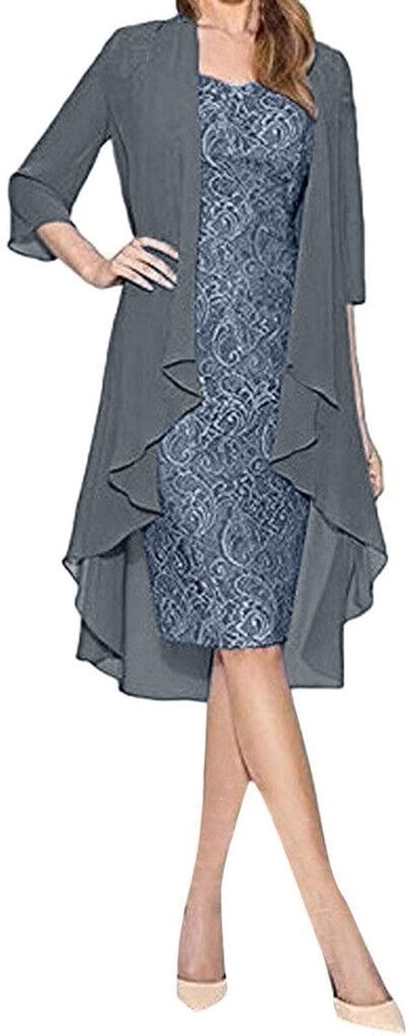 Generic Women's Solid Elegant Lace Evening Gown Cocktail Dresses with Jacket,S-5XL