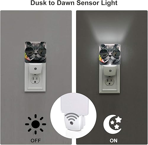 Miniatura 3 de OVPSZFYO Luces nocturnas de gato geniales enchufables para pared, luz nocturna LED con sensor de anochecer a amanecer para inodoro, dormitorio,