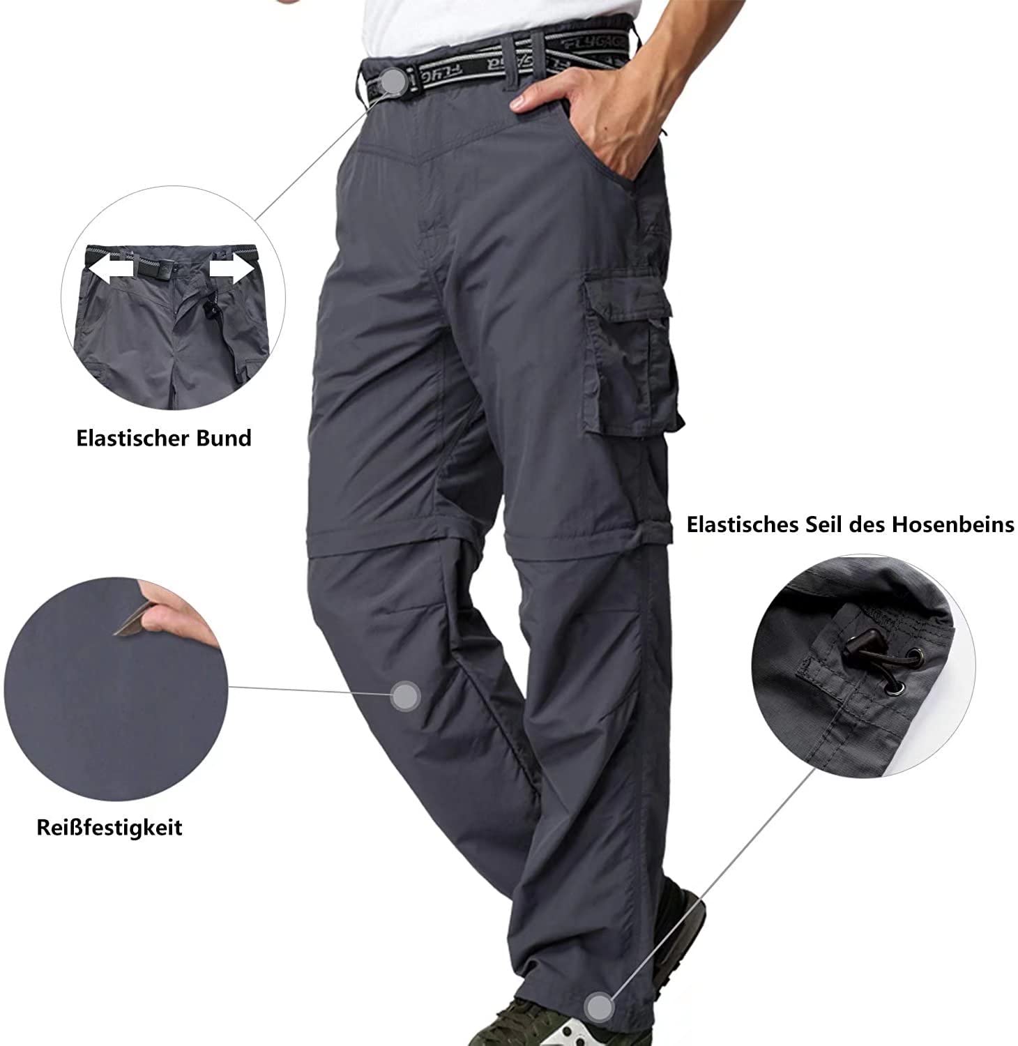 FLYGAGA Pantaloni da Escursionismo Uomo all'aperto Pantaloni Trekking Pantaloni con Cerniera Staccabili Estivi con Cintura Leggeri ad Asciugatura Rapida Pantaloni Traspiranti Pantaloni Cargo