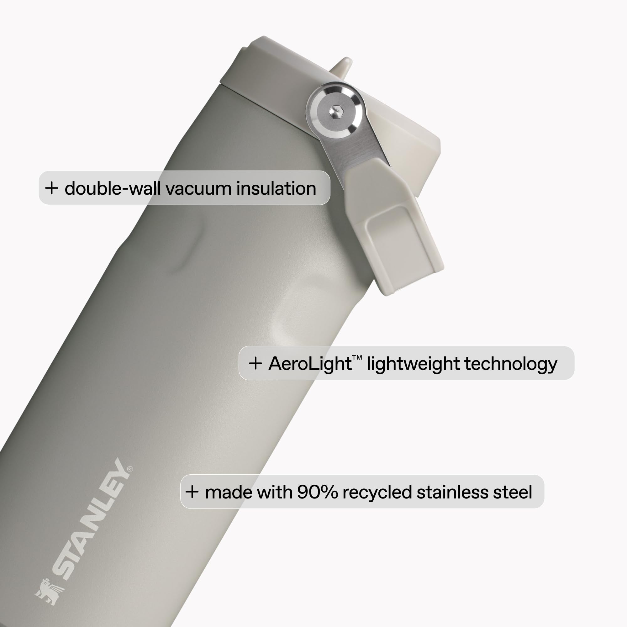 Stanley IceFlow Flip Straw 2.0 Trinkflasche, 710 ml, integrierter Strohhalm mit großer Öffnung, leicht und auslaufsicher, isolierter Edelstahl, BPA-frei, Schwarz 2.0