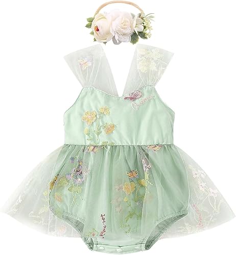 Miniatura 15 de IDOPIP Conjunto de 2 piezas para bebé recién nacido, con diadema, bordado de flores, tutú, princesa, fiesta de cumpleaños, conjunto de ropa