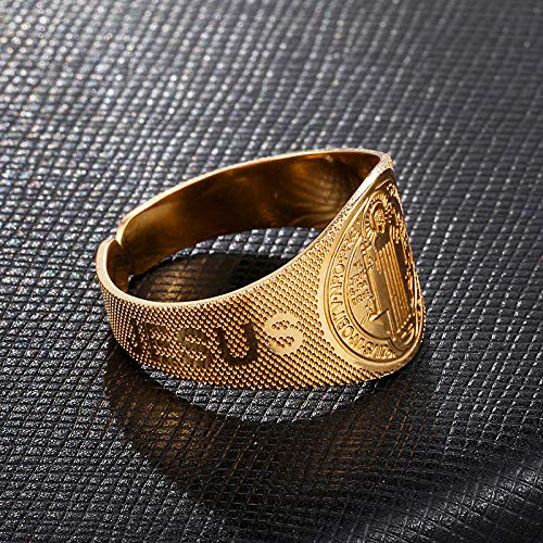 JAJAFOOK Stainless steel Jesus Saint Benedict ring opening adjustable ring catholic religious Jewelry4
