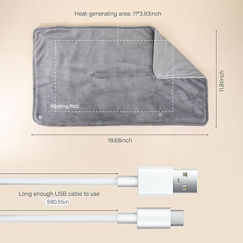 Miniatura 3 de Almohadilla térmica USB, almohadilla térmica portátil de calentamiento rápido, calentamiento rápido, poliéster agradable a la piel, 11 x 19 pulgadas