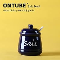 Vista 6 de ONTUBE Tazón de sal de cerámica con tapa y cuchara 12oz blanco (azul marino)