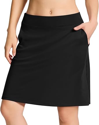 Yogipace Womens 20" Knee Length Golf Skirt, Modest Workout Skort with Zip Pockets, UPF 50+ Long Tennis Casual Skirt