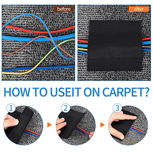 Image of WILLBOND Carpet Cord Cover Cable Grip Floor Cover Cable Protector Management Only for Commercial Office Carpet(Black,39.37 ft)