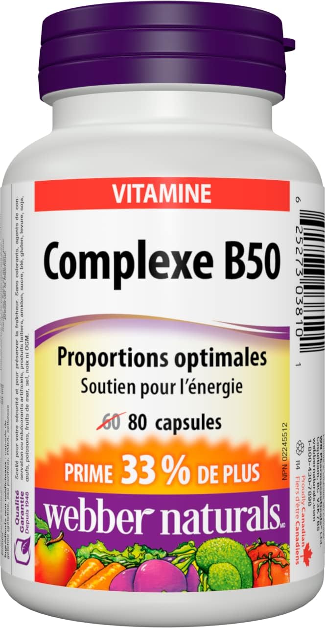 Webber Naturals B50 Complex 50 mg, Bonus Size 60+20 caps