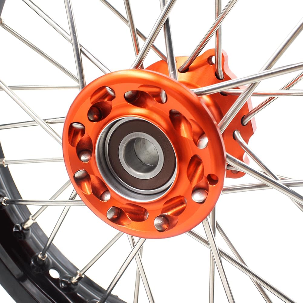 KKE 1.6 * 12"/1.6 * 10" Kid's Small Spoked Wheels Rims Set Compatible with KTM SX50 2014-2023 GAS GAS MC50 2021-2024 Mini Orange Hub