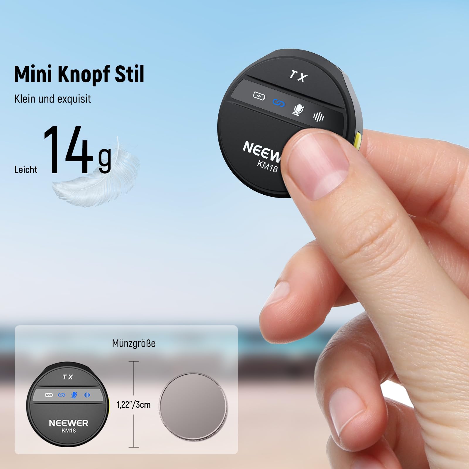 NEEWER Kabelloses Lavalier Mikrofon für iPhone Lärmunterdrückung Mini Ansteckmikrofon Set mit USB C OTG Lade Etui 24H Akku 200m Reichweite Kompatibel mit iPhone 16 15 Android Telefon PC Laptop, KM18