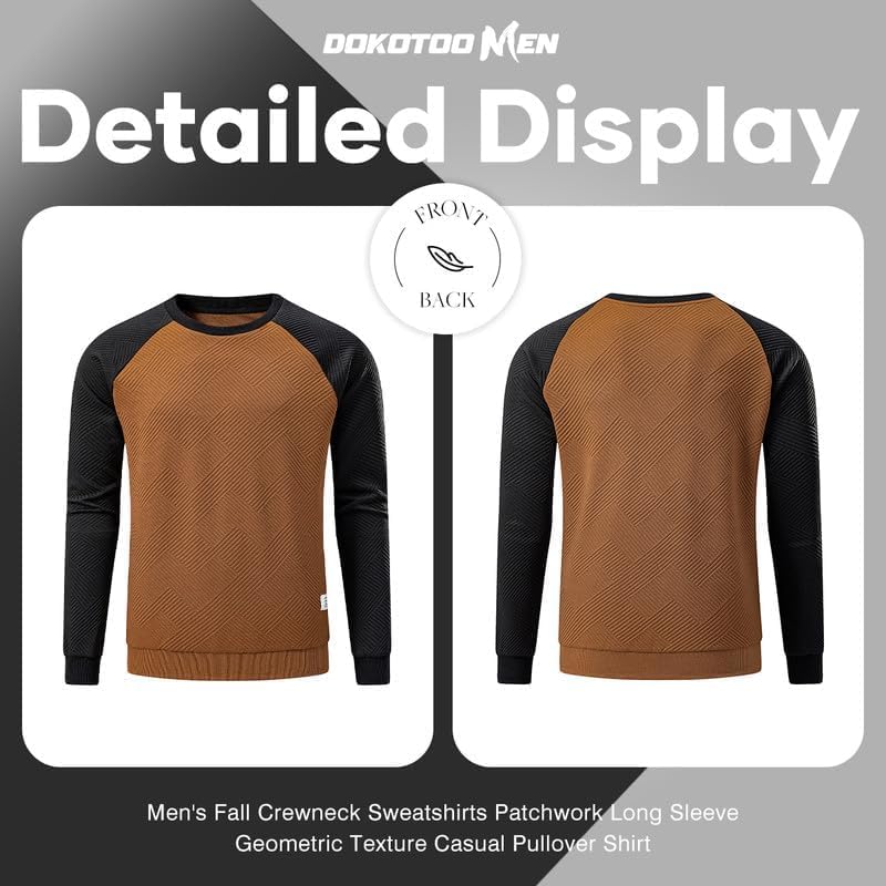 Men's Fall Crewneck Sweatshirts Patchwork Long Sleeve Geometric Texture Casual Pullover Shirt - Image 6