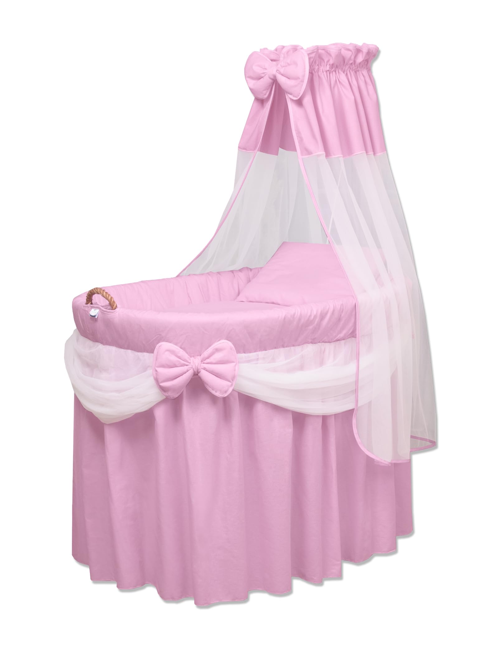 WALDIN Culla con cappotta,Culla con ruote XXL,IN 6 VARIANTI,telaio/ruote naturali non trattati,colore tessile rosa