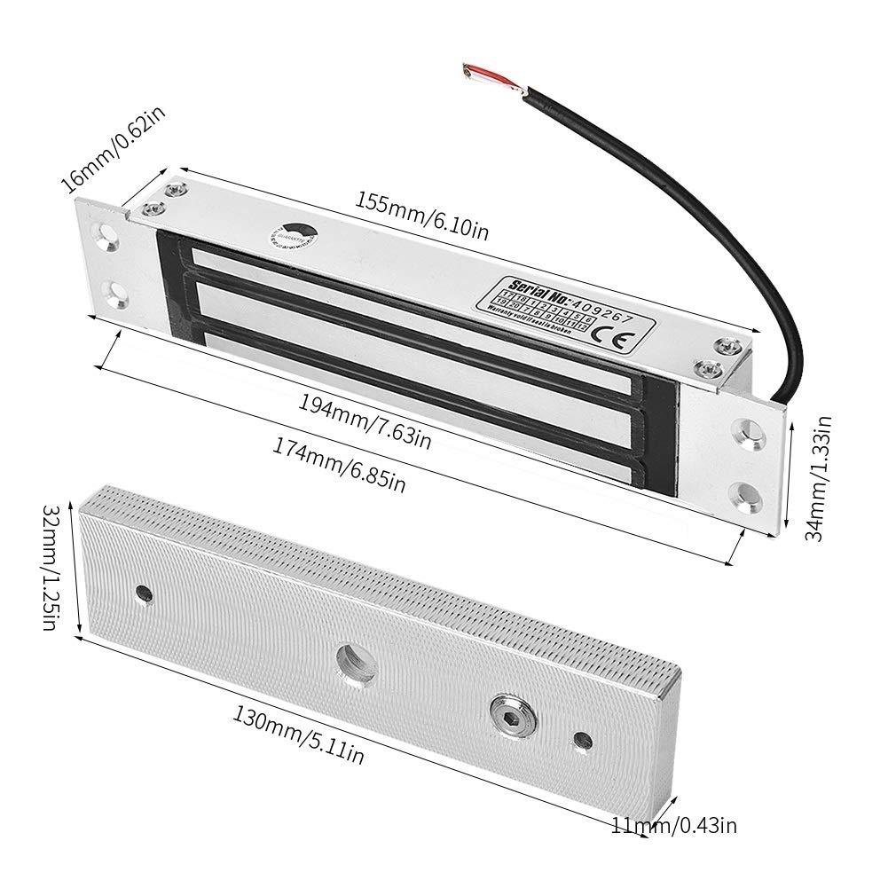 MAGT Serratura Magnetica Elettrica Serrature Elettromagnetiche, DC 12V 180 kg in Lega di Alluminio per Sistema di Controllo